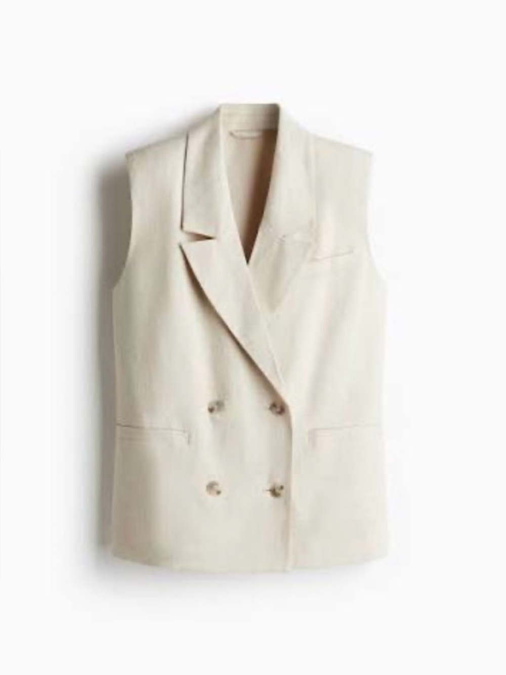 H&M Double-Breasted Sleeveless Blazer Vest in Cream